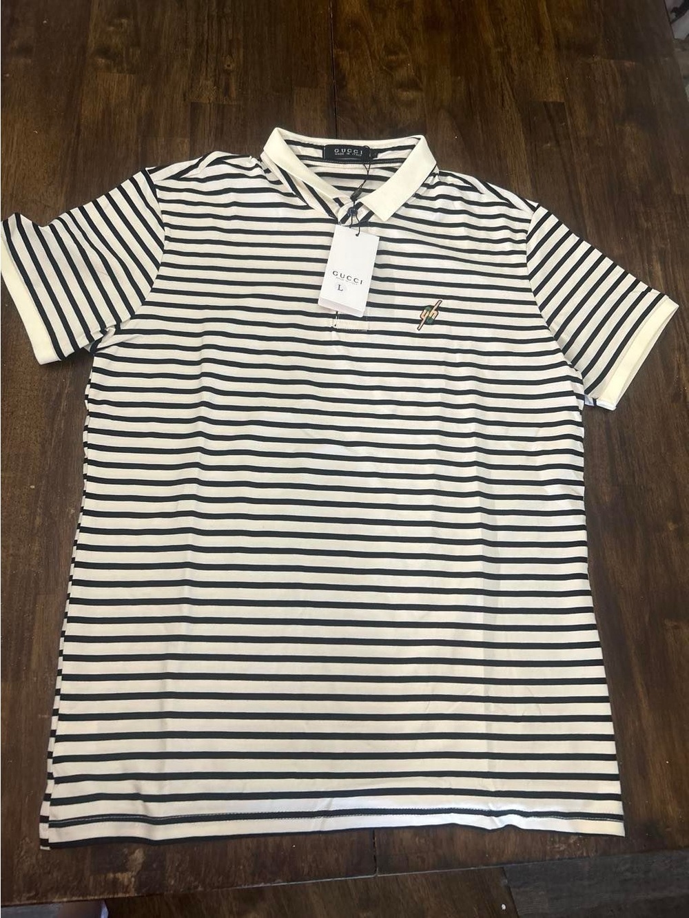 Men’s Cream & Black Striped Polo Shirt